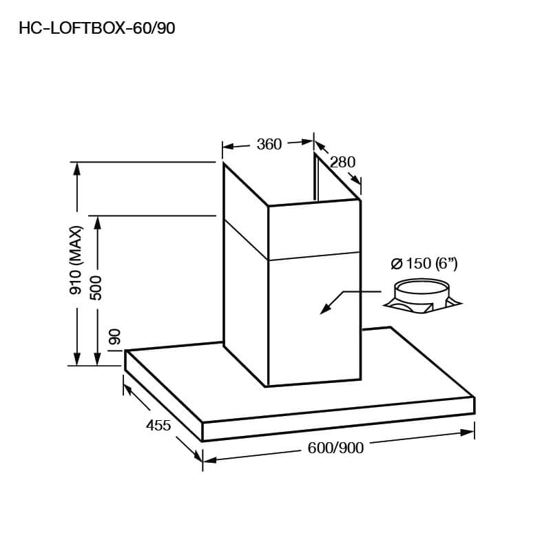 ชุดเซต เตาฝังแม่เหล็กไฟฟ้า 3 หัว + เครื่องดูดควันติดผนัง EVE รุ่น HB60-1FZ1RIND/KTC + HC-LOFTBOX-60 ขนาด 60 ซม. สีดำ